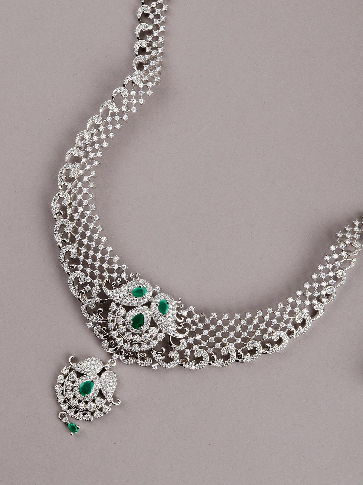 Alina White And Green Mesh Necklace Set - Rajwada