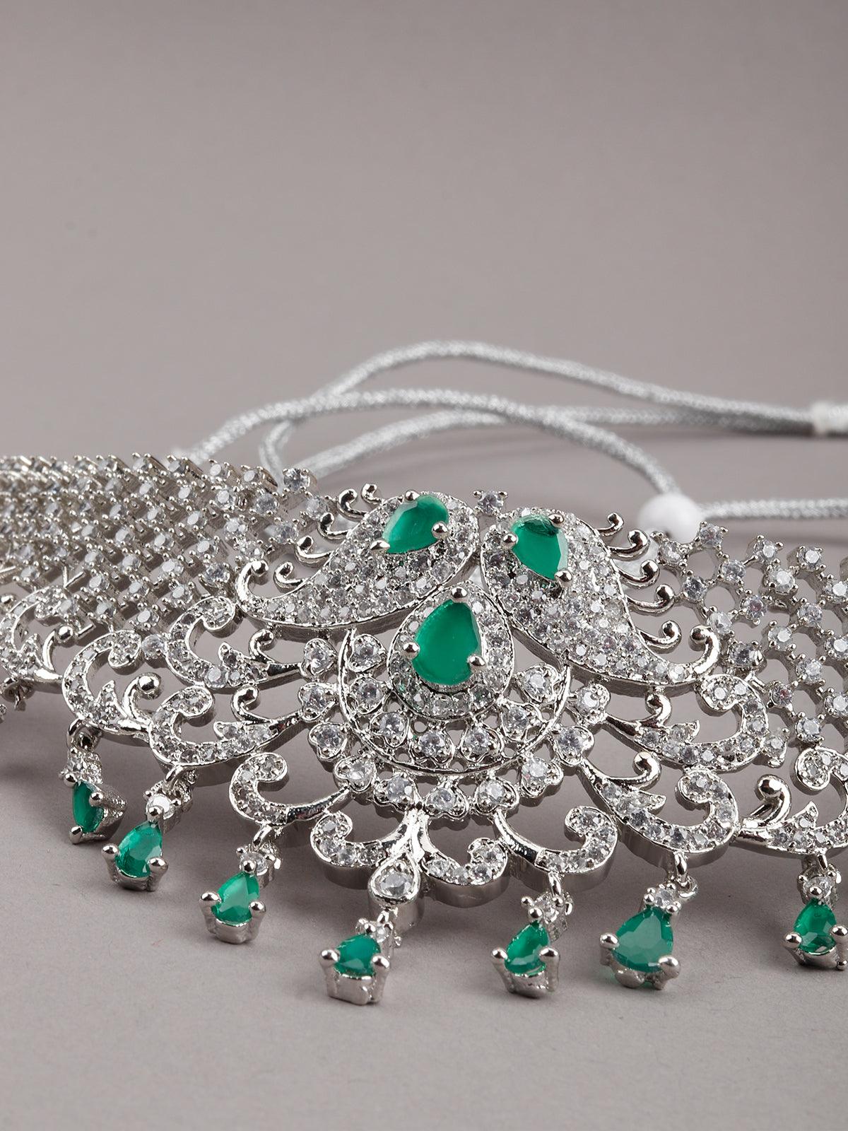 Alina White And Green Mesh Necklace Set - Rajwada