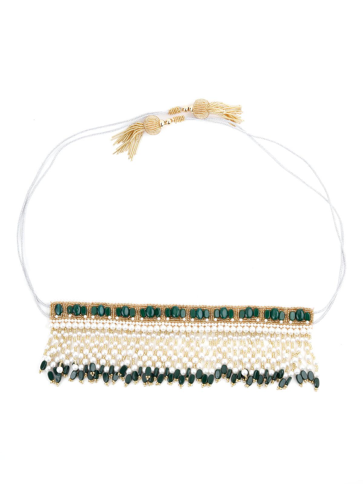 Alluring Green Pearl Fabric Tie-able Tassel Belt! - Rajwada