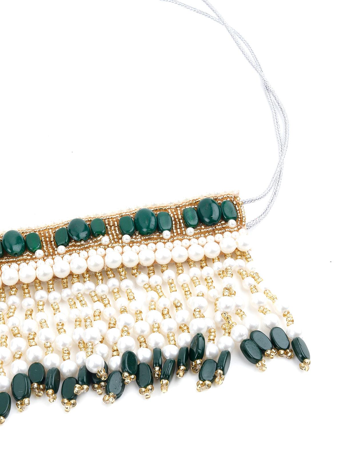 Alluring Green Pearl Fabric Tie-able Tassel Belt! - Rajwada