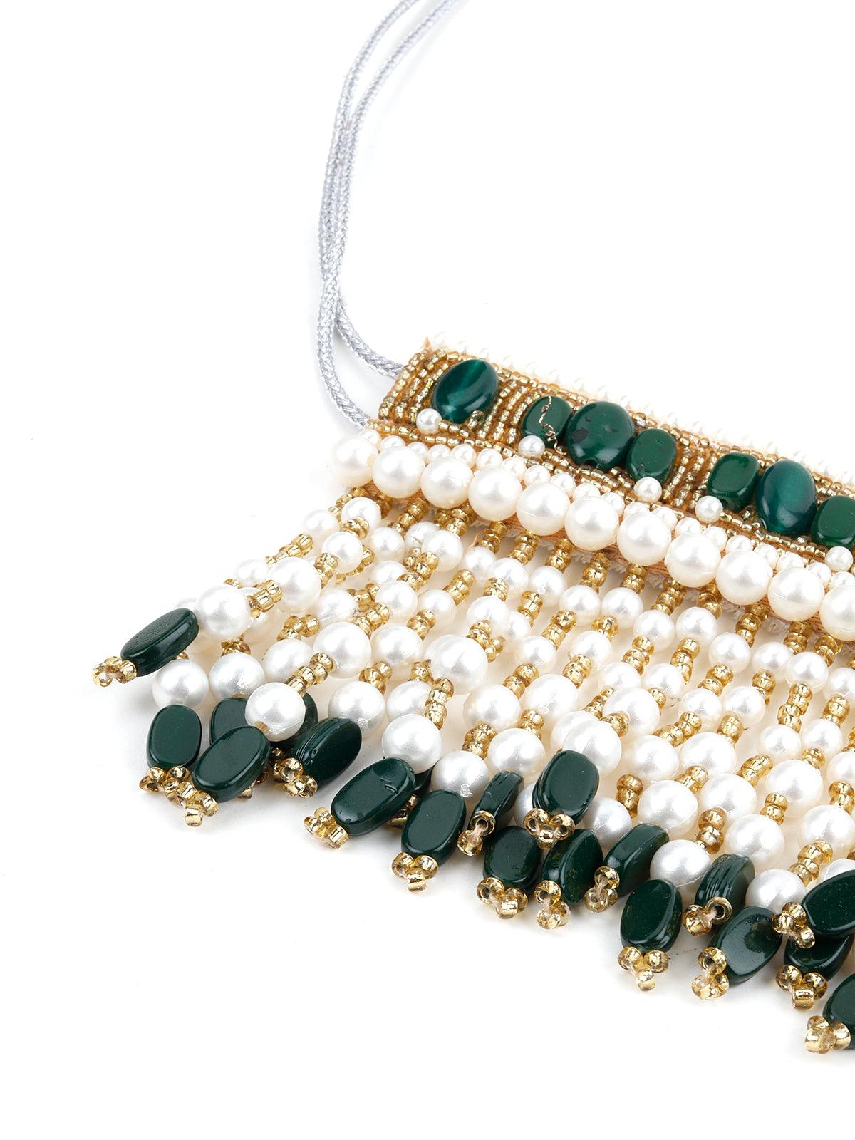 Alluring Green Pearl Fabric Tie-able Tassel Belt! - Rajwada