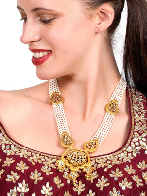 Ancient semiprecious kundan & pearl choker with earrings - Rajwada