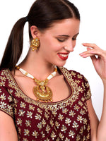 Antique dense faux pearl necklace with earrings - Rajwada