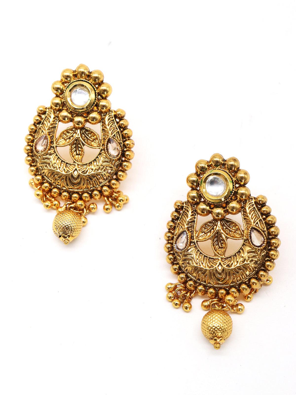 Antique dense faux pearl necklace with earrings - Rajwada