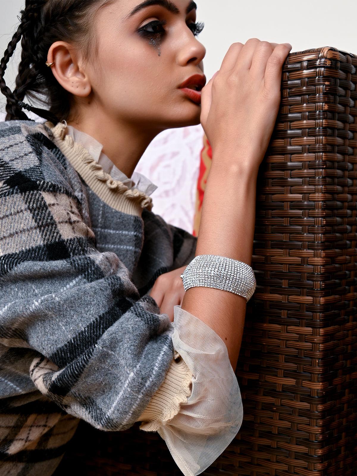 Artificial diamond-studded statement bracelet - Rajwada