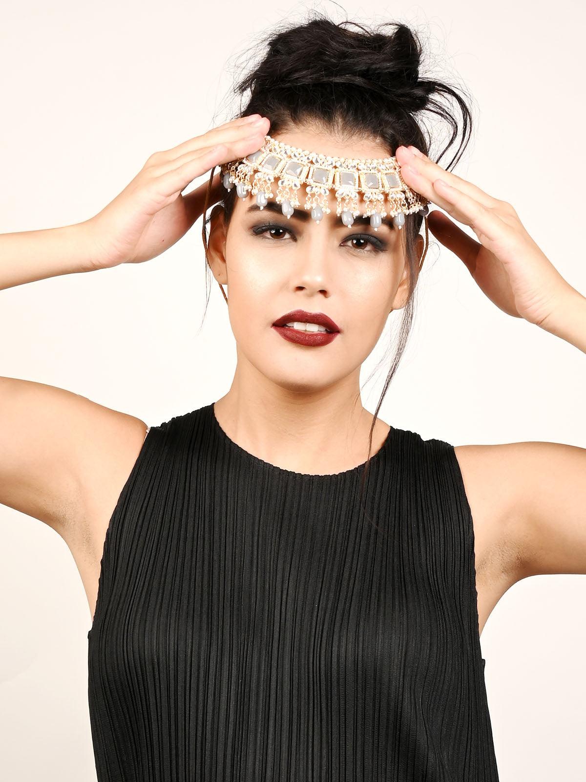 Ash Grey Crystal Embellished Choker Necklace Set - Rajwada