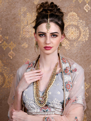 Rajwada Women White Bridal Double Sided Long Necklace Set