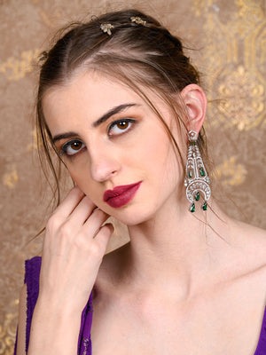 Rajwada Women Green And Silver Dangle Earrings