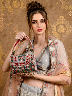Rajwada Women Red Embellished Bridal Clutch Bag