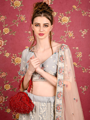 Rajwada Women Red Pearl Studded Bridal Clutch Bag