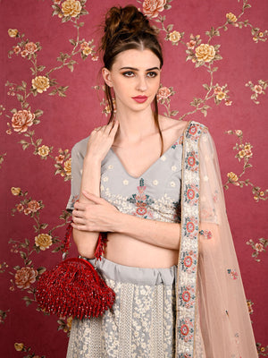 Rajwada Women Red Pearl Studded Bridal Clutch Bag