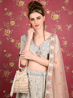Rajwada Women Apricot Pearl Embellished Potli Bag