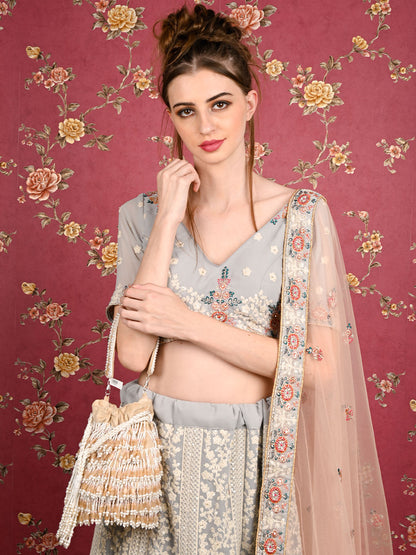 Rajwada Women Apricot Pearl Embellished Potli Bag