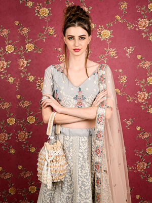 Rajwada Women Apricot Pearl Embellished Potli Bag