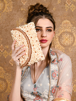Rajwada Women White And Gold Embellished Clutch Bag