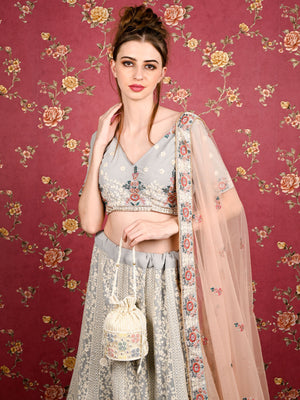 Rajwada Women Apricot Cutdana Embellished Potli Bag