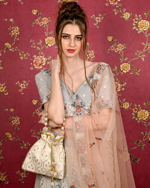 Rajwada Women Apricot Embroidered Potli Bag