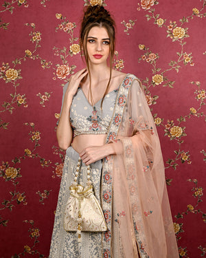 Rajwada Women Apricot Embroidered Potli Bag