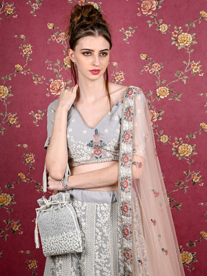 Rajwada Women Grey Embellished Potli Bag