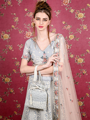 Rajwada Women Grey Embellished Potli Bag