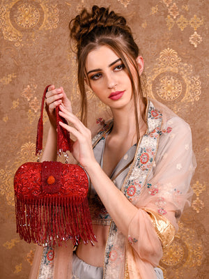 Rajwada Women Red Embroidered Clutch Bag