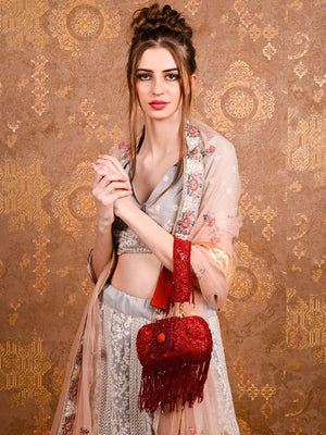 Rajwada Women Red Embroidered Clutch Bag