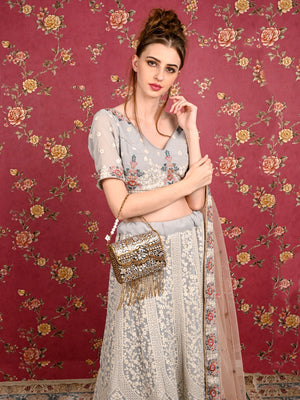 Rajwada Women Antique Looking Gold Color Metal Clutch
