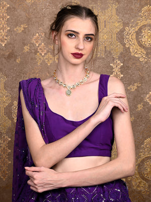 Rajwada Women Sea Green Gold Plated Choker Necklace Set