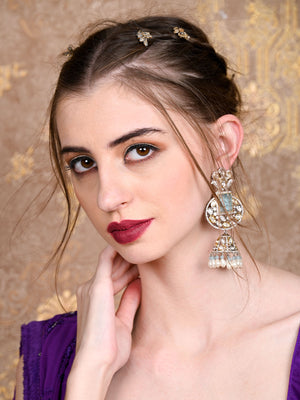 Rajwada Women Blue And Silver Jhumki Earrings