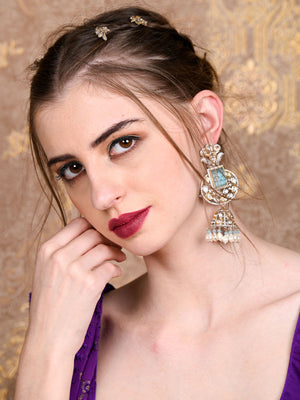Rajwada Women Blue And Silver Jhumki Earrings