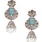 Rajwada Women Blue And Silver Jhumki Earrings