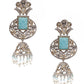 Rajwada Women Blue And Silver Jhumki Earrings