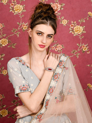 Rajwada Women Silver And Pink Imitation Embellished Bracelet