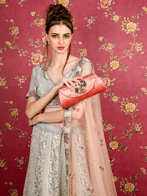 Rajwada Women Mauve Velvet Bridal Clutch Bag