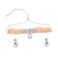 Rajwada Women Silver And Peach Choker Necklace And Drop Earring Set