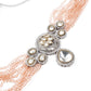 Rajwada Women Silver And Peach Choker Necklace And Drop Earring Set