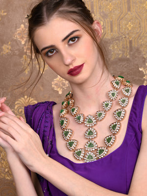 Rajwada Women Green, Gold And White Designer Choker Necklace Set