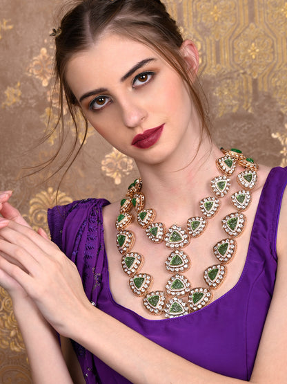 Rajwada Women Green, Gold And White Designer Choker Necklace Set