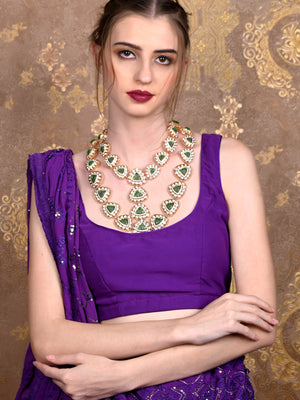 Rajwada Women Green, Gold And White Designer Choker Necklace Set