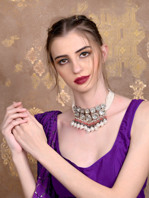 Rajwada Women Heavy Gold Imitation Choker Necklace Set
