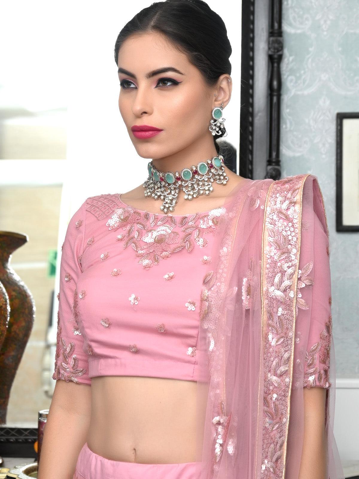 Attractive Sea Green and Pink Choker Necklace Set - Rajwada