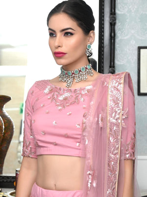 Attractive Sea Green and Pink Choker Necklace Set - Rajwada