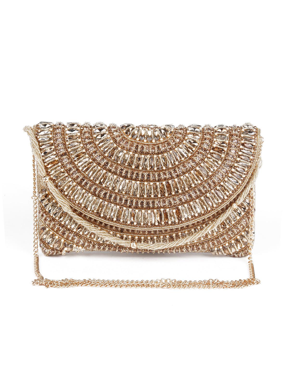 Awe-Inspiring Gold Embellished Clutch Bag - Rajwada