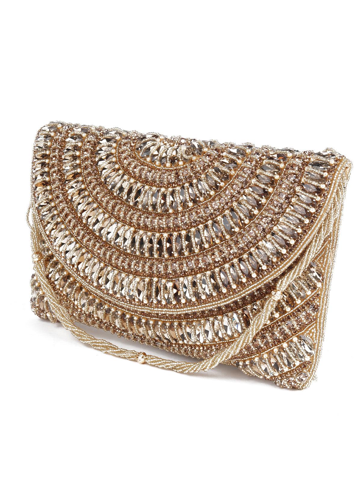 Awe-Inspiring Gold Embellished Clutch Bag - Rajwada
