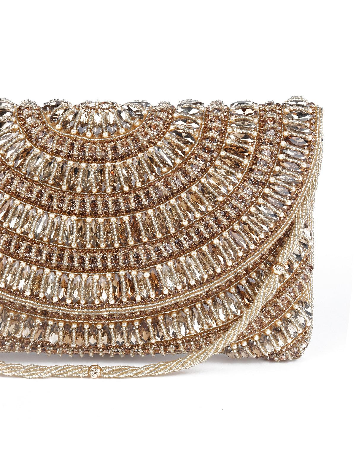 Awe-Inspiring Gold Embellished Clutch Bag - Rajwada