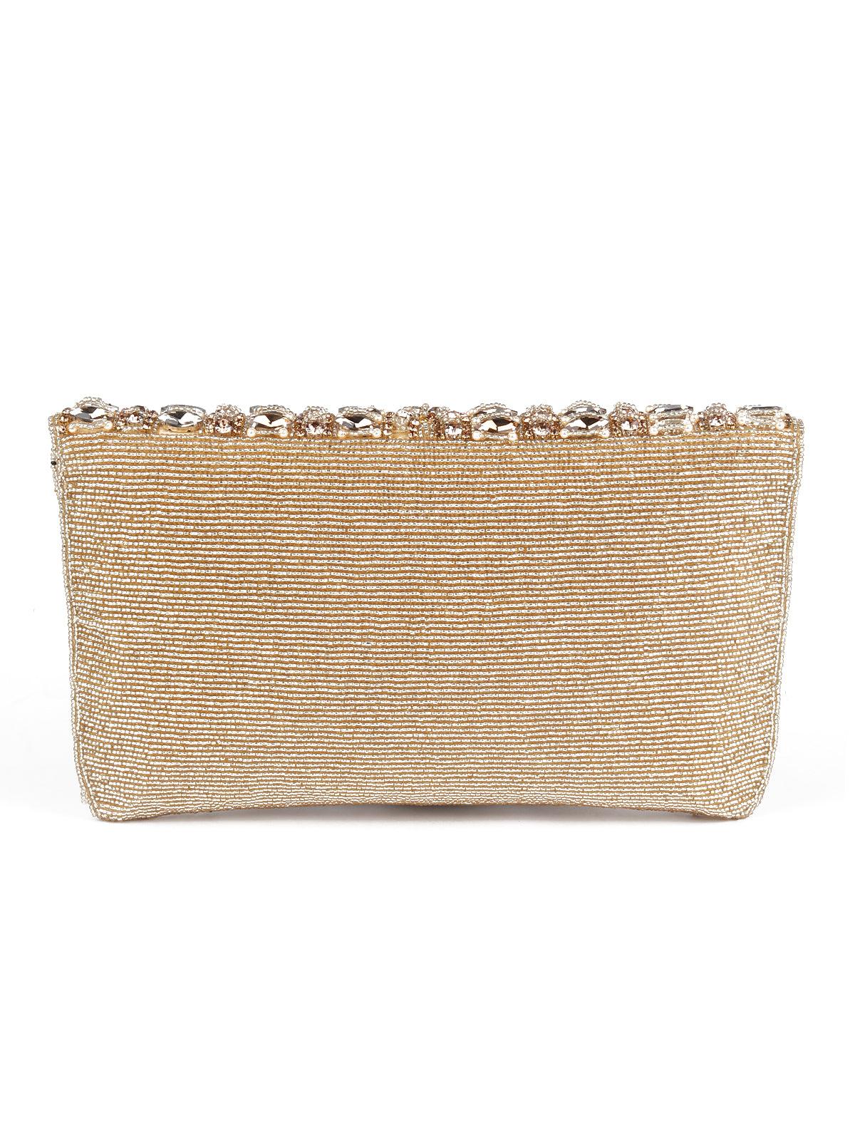 Awe-Inspiring Gold Embellished Clutch Bag - Rajwada