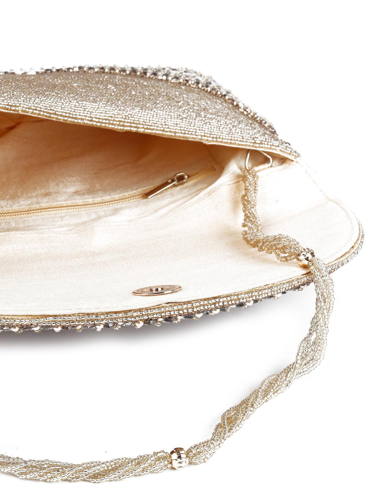 Awe-Inspiring Gold Embellished Clutch Bag - Rajwada