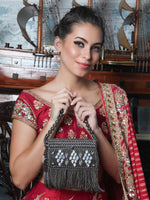 AWE-WORTHY  BLACK METAL HAND BAG - Odette