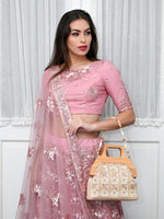 AWE-WORTHY PINK EMBROIDERED CLUTCH BAG - Odette