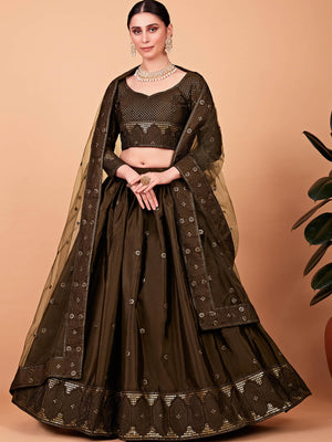 Rajwada Women Designer Olive Green Silk Blend Semi Stitched Lehenga With Unstitched Blouse